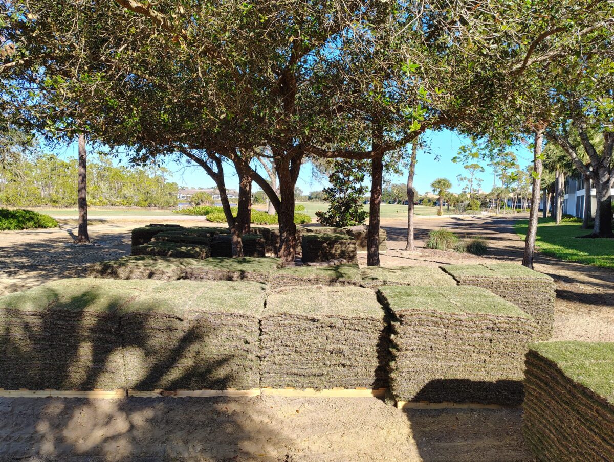 stacks of sod for golf course
