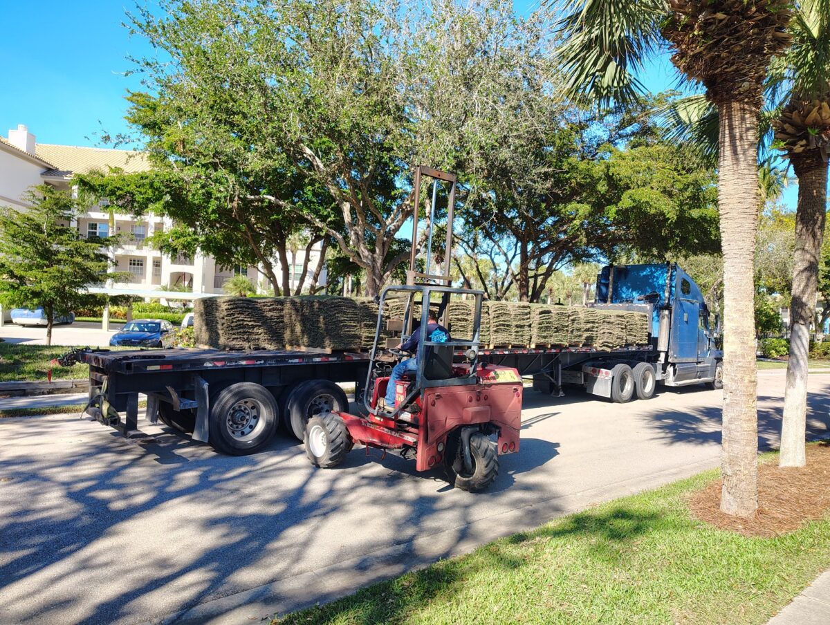 truck with stacks of sod