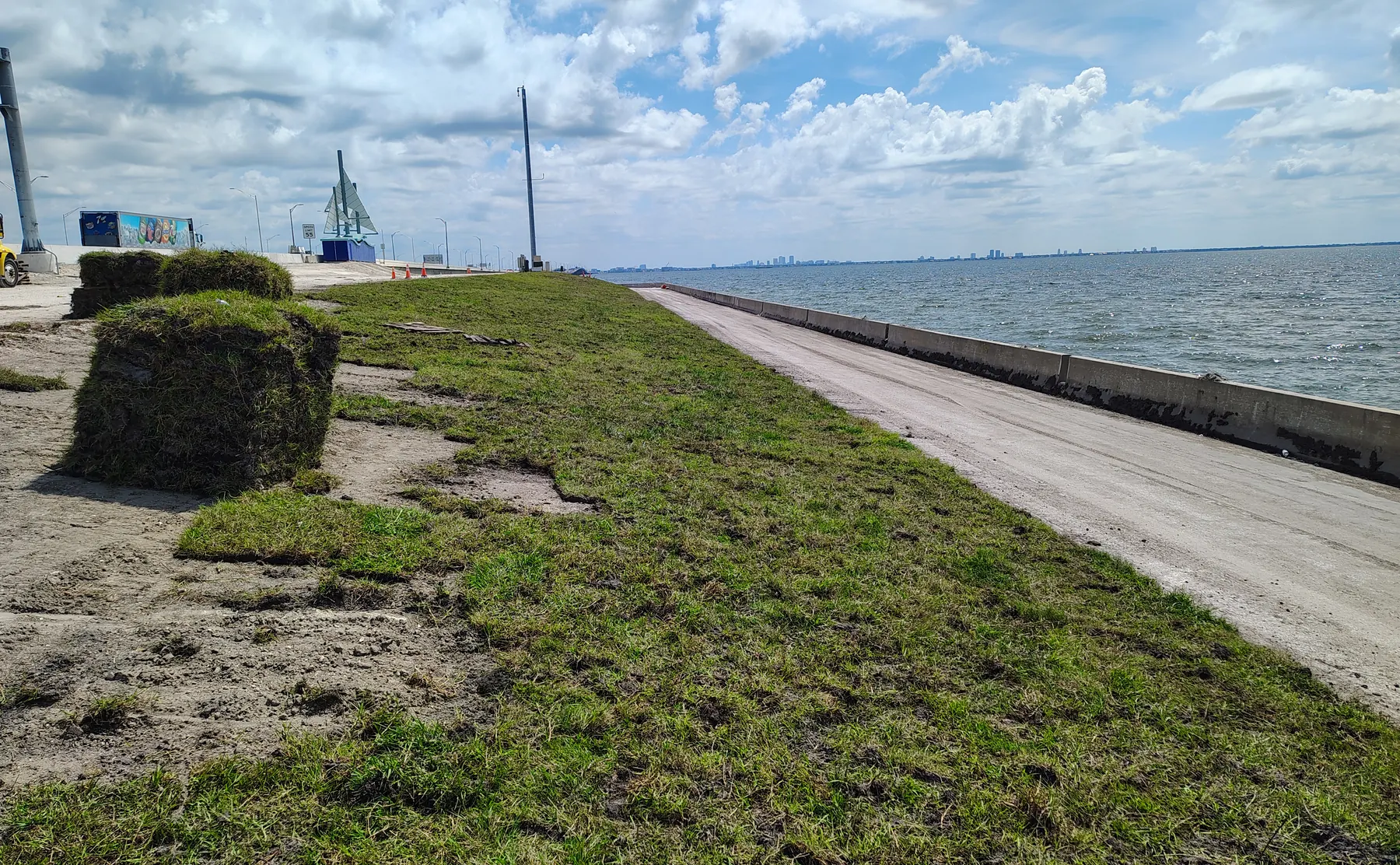 Bahia sod installed beside the water along the Howard Frankland Bridge project corridor
